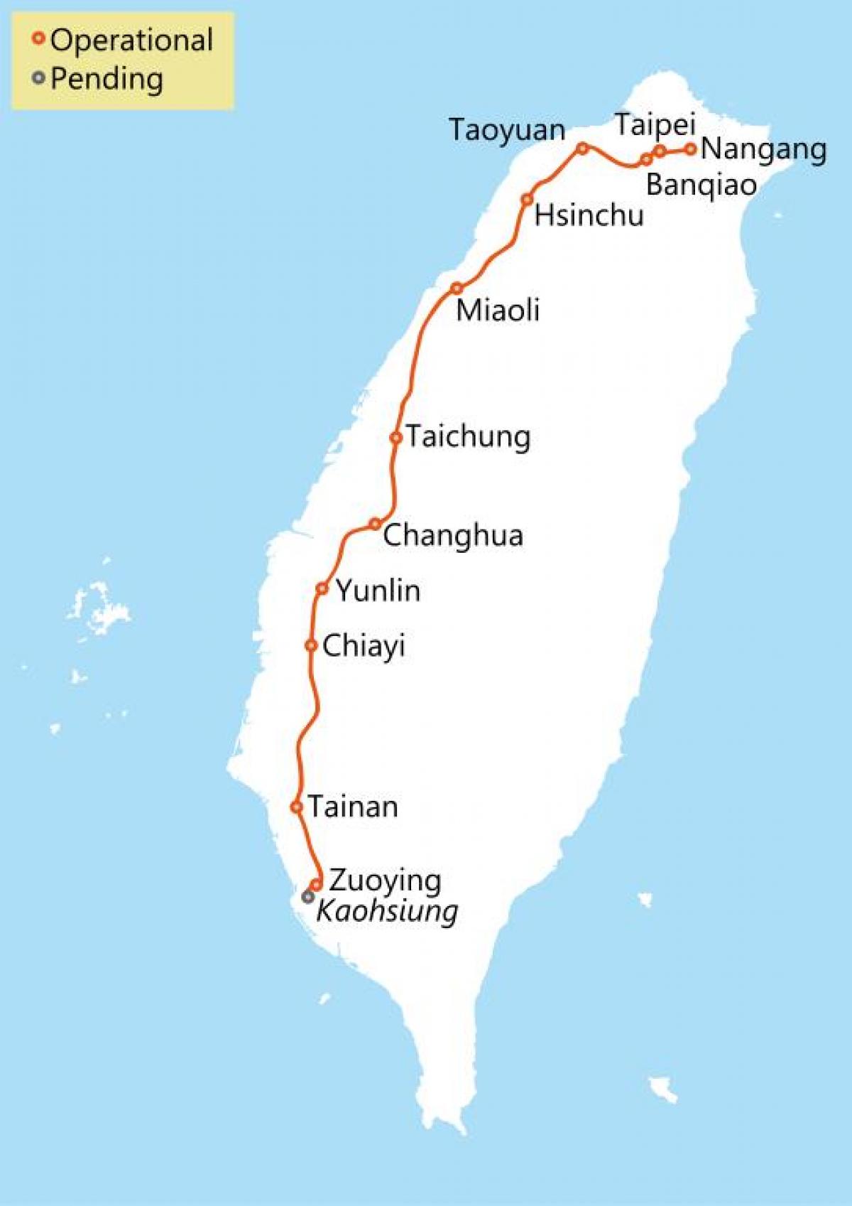 Ταϊβάν υψηλής ταχύτητας σιδηροδρομικό χάρτη της διαδρομής