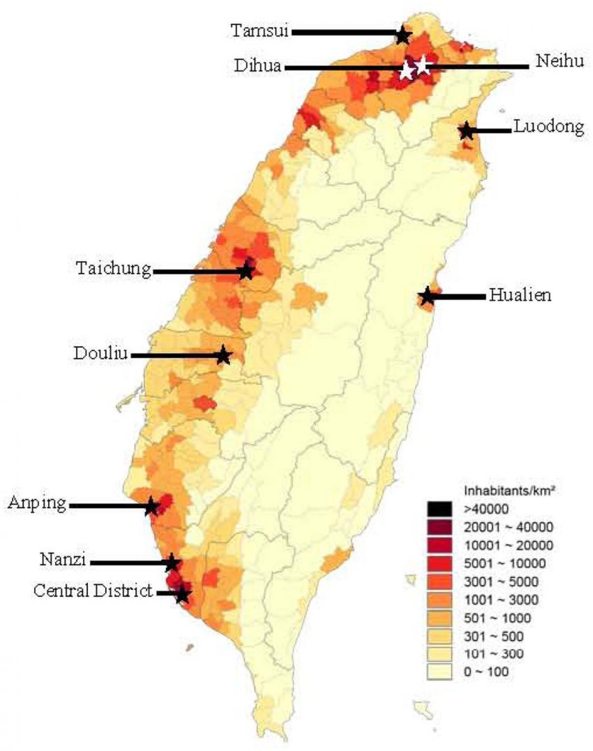 Ταϊβάν πυκνότητα πληθυσμού χάρτης