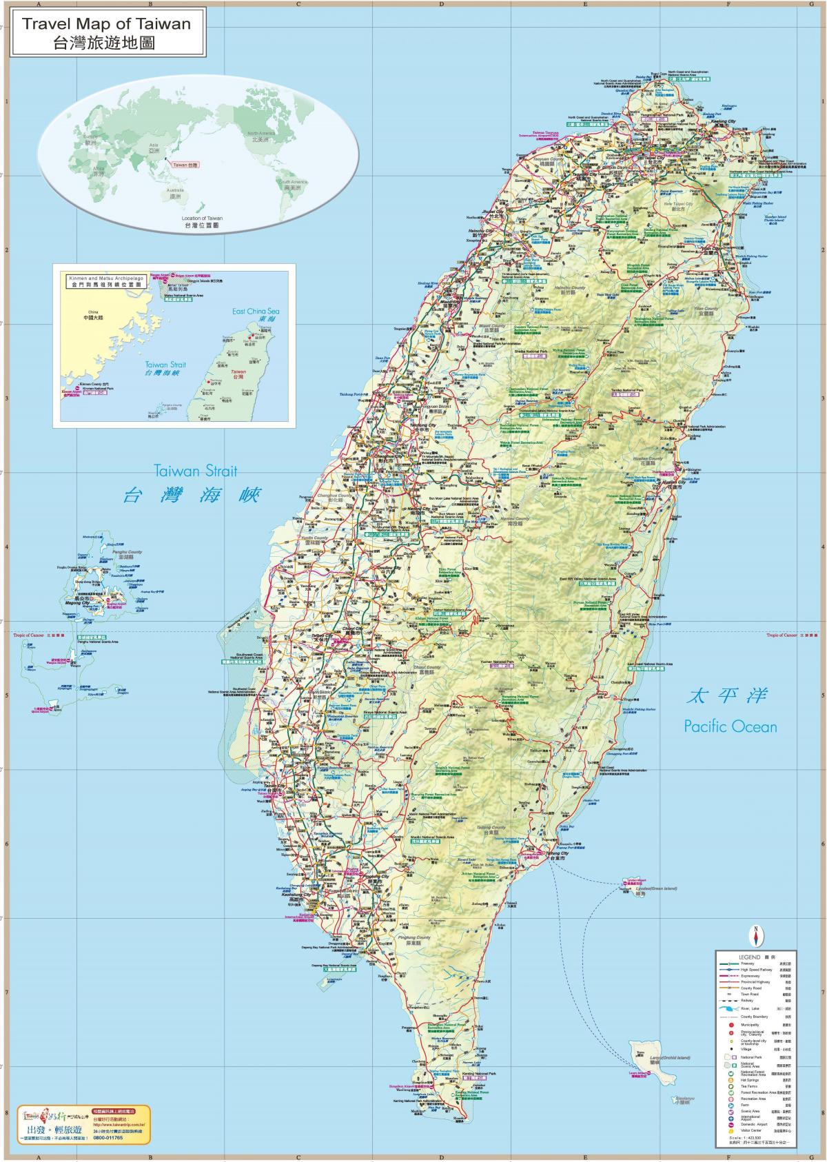 χάρτης της Ταϊβάν τουριστικά αξιοθέατα